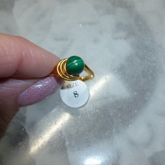 18k Yellow Gold EP Malachite Dolphin Ore Ring - Picture 8 of 11